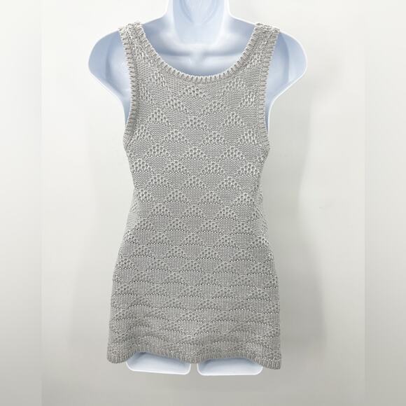 Anthropologie Moth Sana Foiled Silver Metallic Knit Tank Top XS X-Small Anthro - Picture 6 of 8